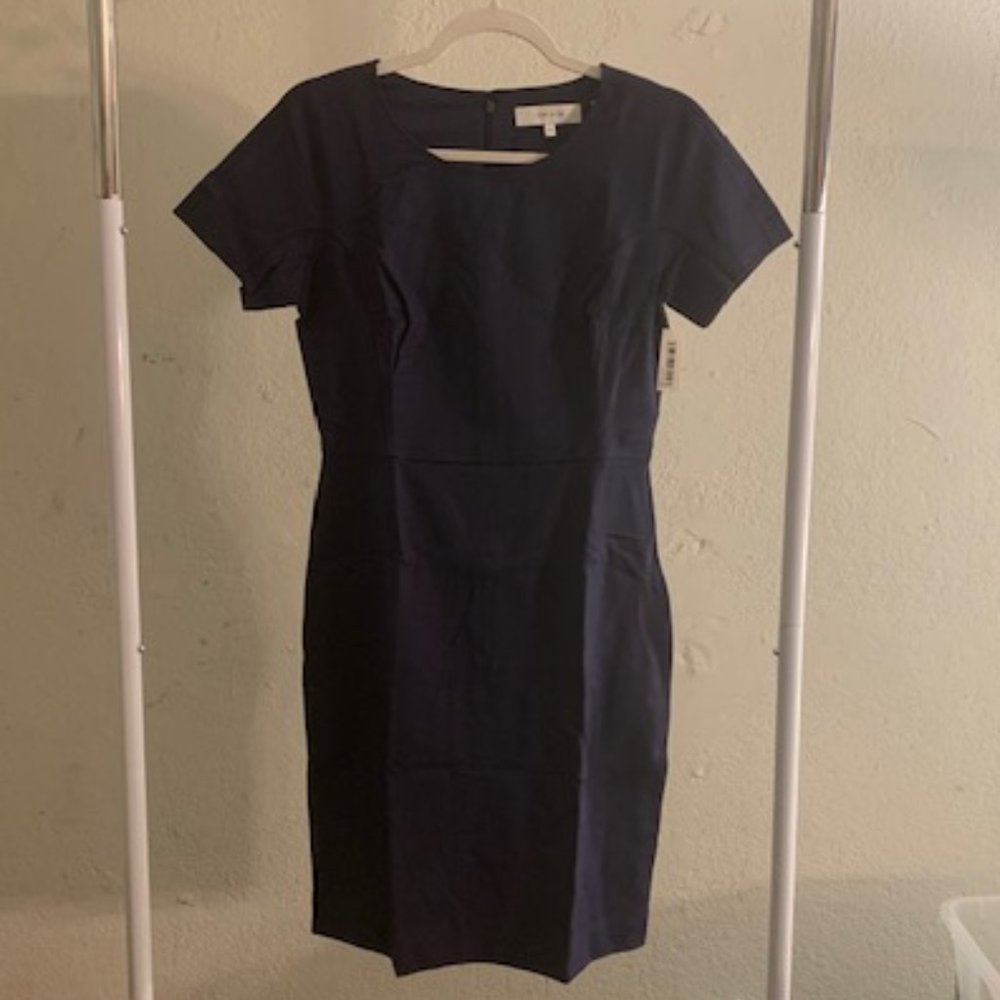 Lark & Ro Women's Navy Blue Crew Neck Short Sleeve Midi Dress 10 NWT
